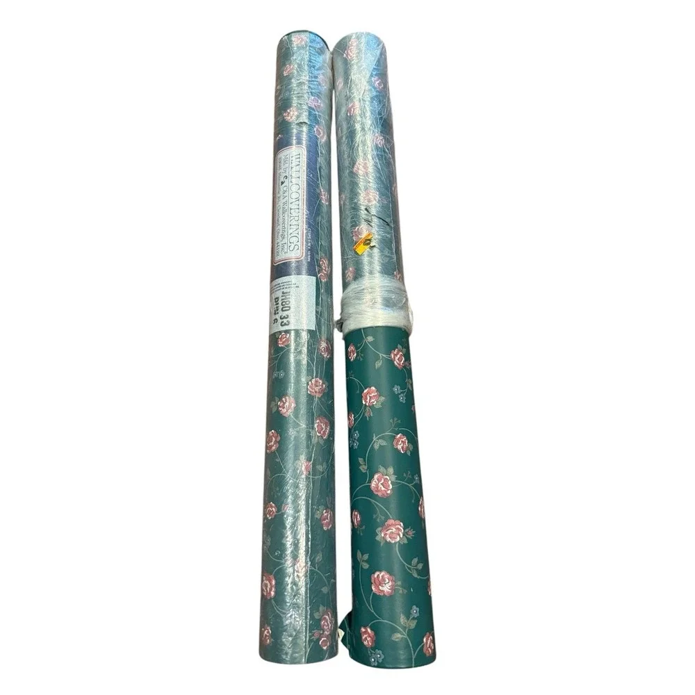 2 Vintage Wallpaper Floral Green Pink C & A Wall Coverings